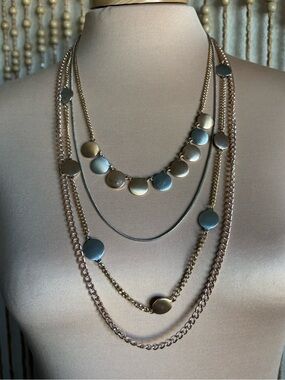 Mixed Tone Layered Gold Silver Disc Necklace Jewelry Boho Festival Indie Western